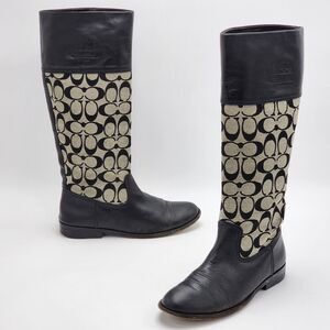 Coach Chrissi Signature Logo Monogram Black Tall Riding Boots Size 7